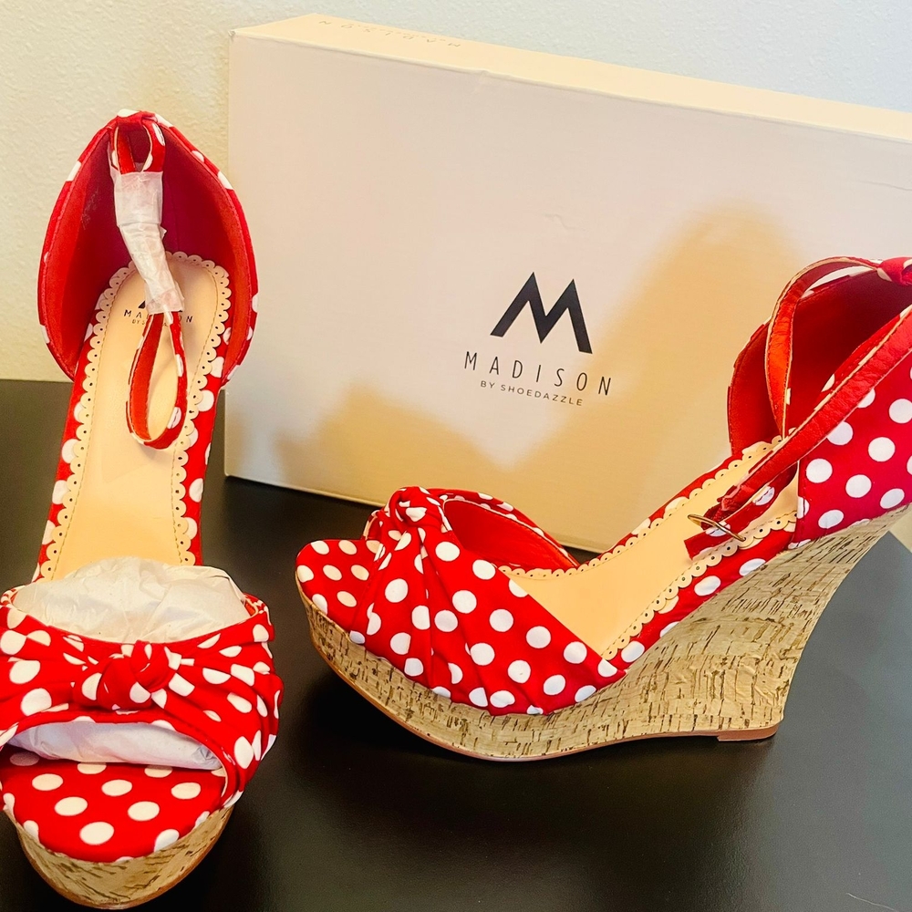 Madison Red and White Polka Dot Platform Wedges